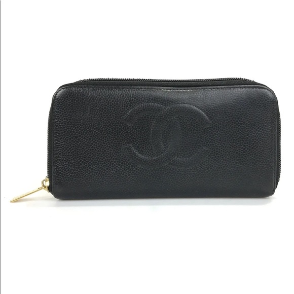 💯 Authentic CHANEL WALLET ROUND ZIP BLACK CAVIAR SKIN COCO - Picture 2 of 11